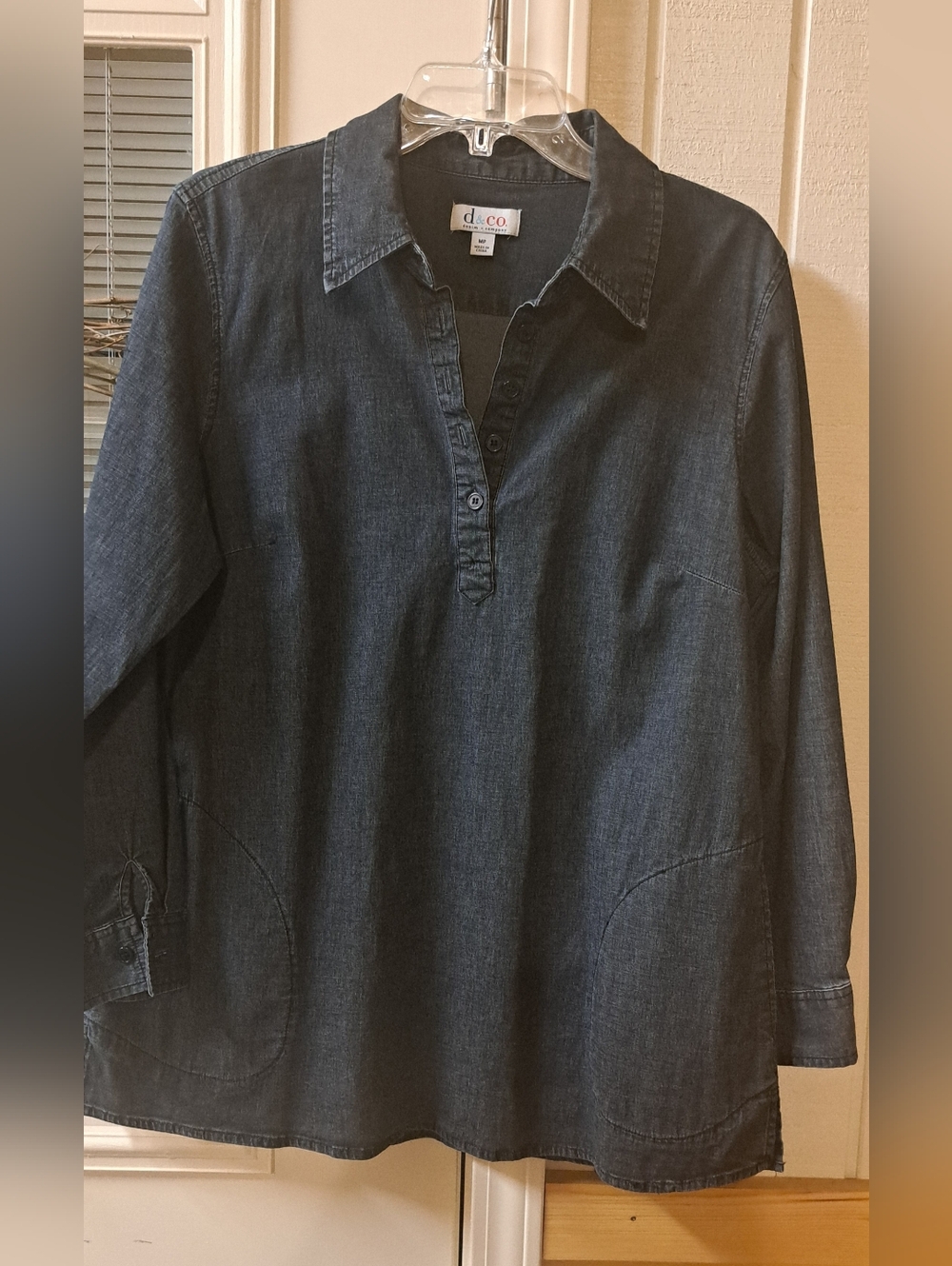 Ladies "Denim & Co" (d & co) Denim Tunic Top Blouse Pockets Long Sleeve Med P